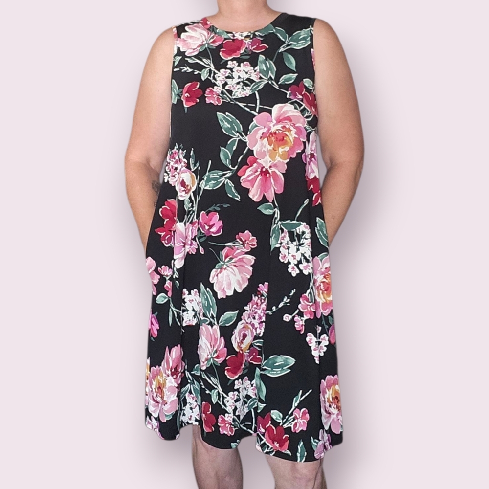Apt. 9 A-Line Black Floral Midi Dress Size Small